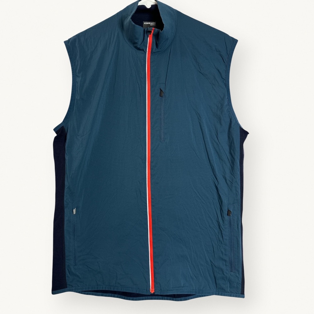 Icebreaker Men's L Tech Trainer Hybrid Merino Wool Vest Blue Trail Running